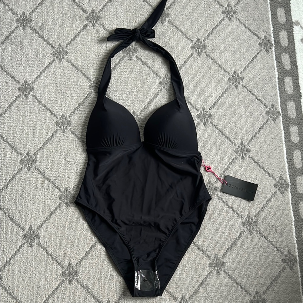 Classic Black One Piece Swimsuit with Sweetheart Neckline